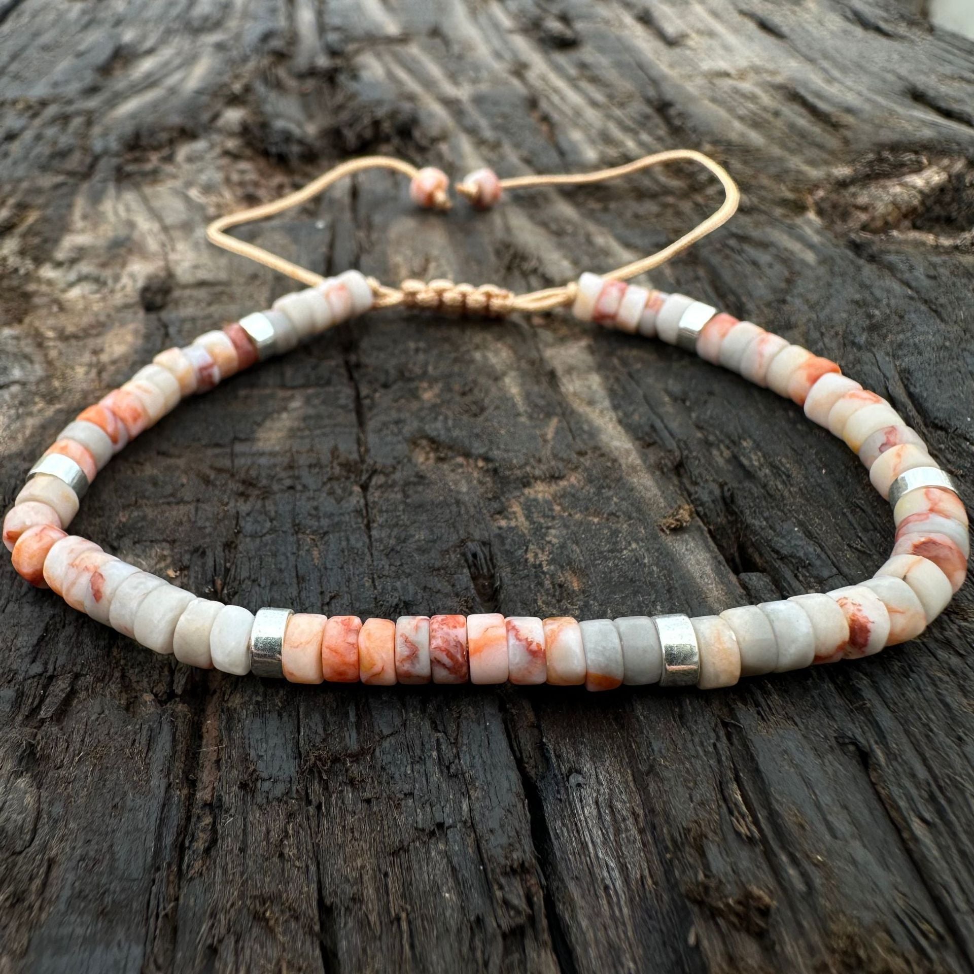 Emperor Natural Stone Spacer Shiny Stone Red Vein Stone Pink Quartz Adjustable Women's Bracelet - CN Heal Vibe