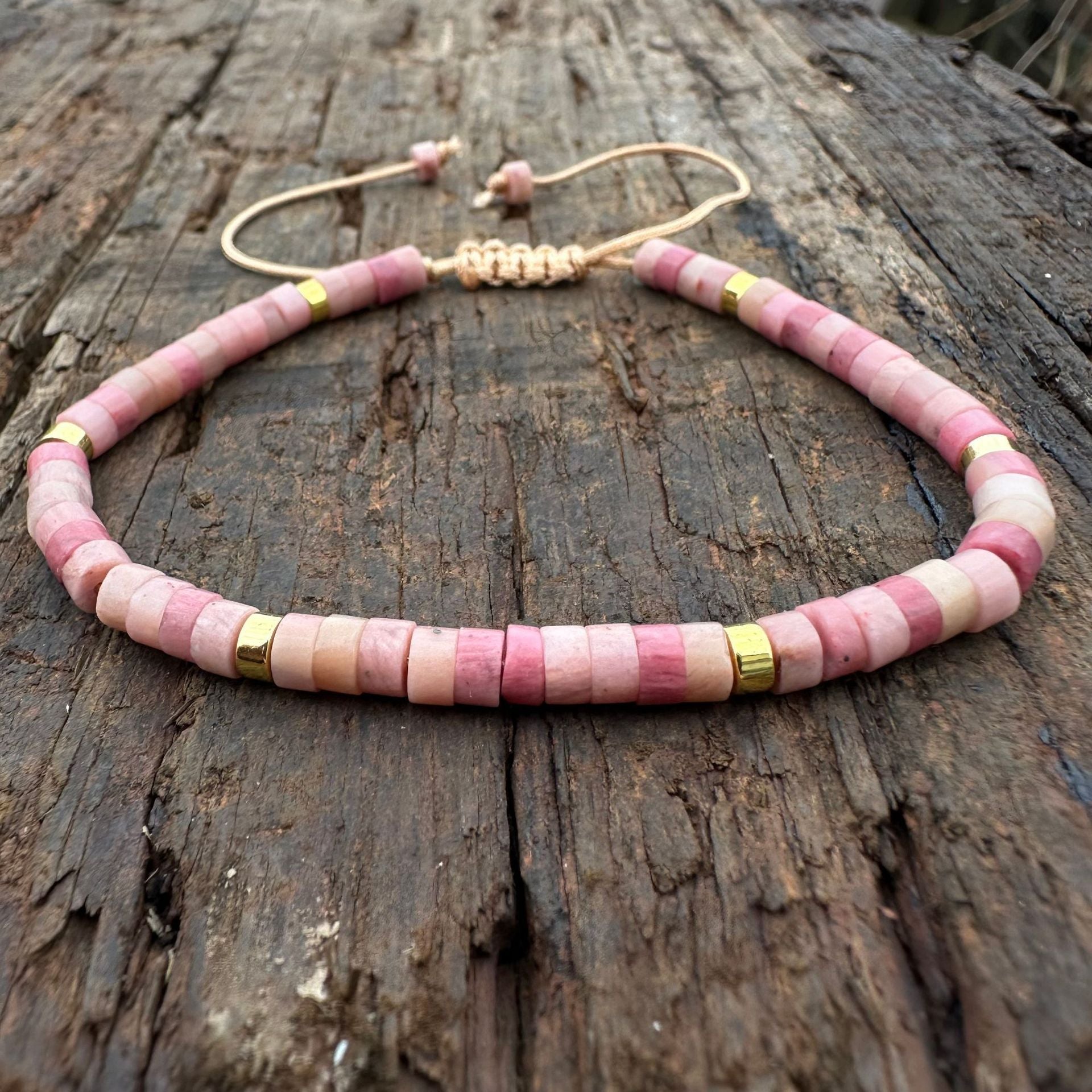 Emperor Natural Stone Spacer Shiny Stone Red Vein Stone Pink Quartz Adjustable Women's Bracelet - CN Heal Vibe