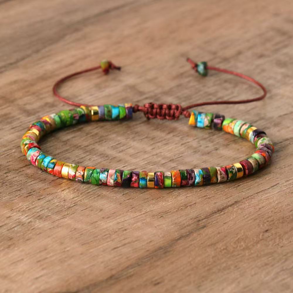 Emperor Natural Stone Spacer Shiny Stone Red Vein Stone Pink Quartz Adjustable Women's Bracelet - CN Heal Vibe