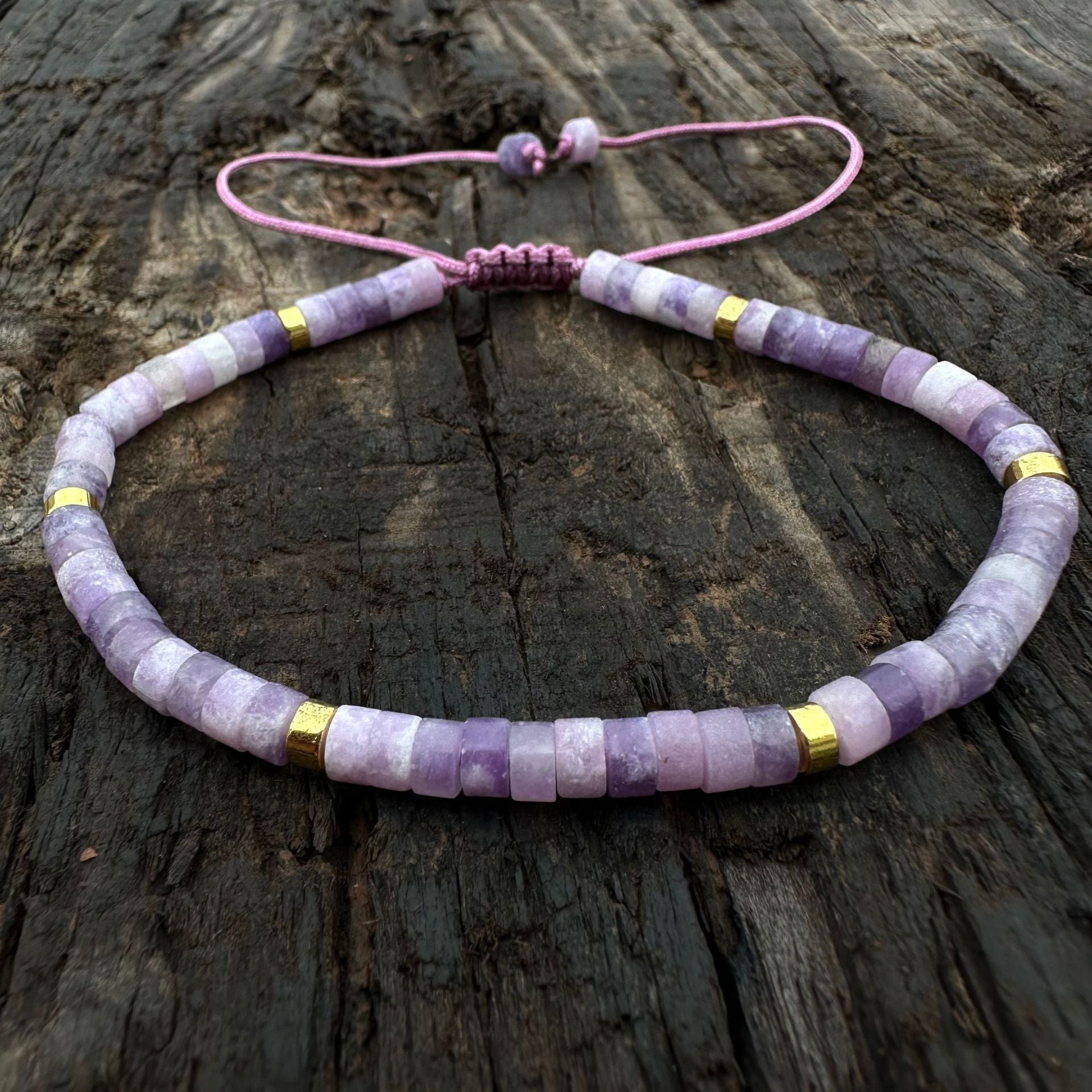 Emperor Natural Stone Spacer Shiny Stone Red Vein Stone Pink Quartz Adjustable Women's Bracelet - CN Heal Vibe