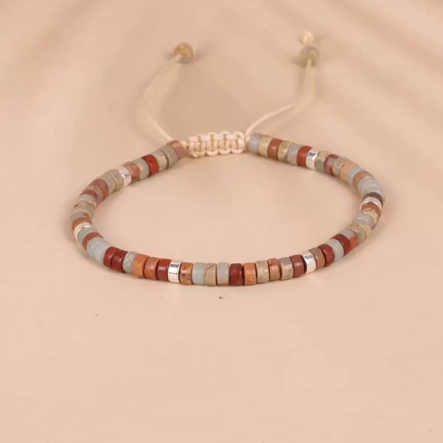 Emperor Natural Stone Spacer Shiny Stone Red Vein Stone Pink Quartz Adjustable Women's Bracelet - CN Heal Vibe