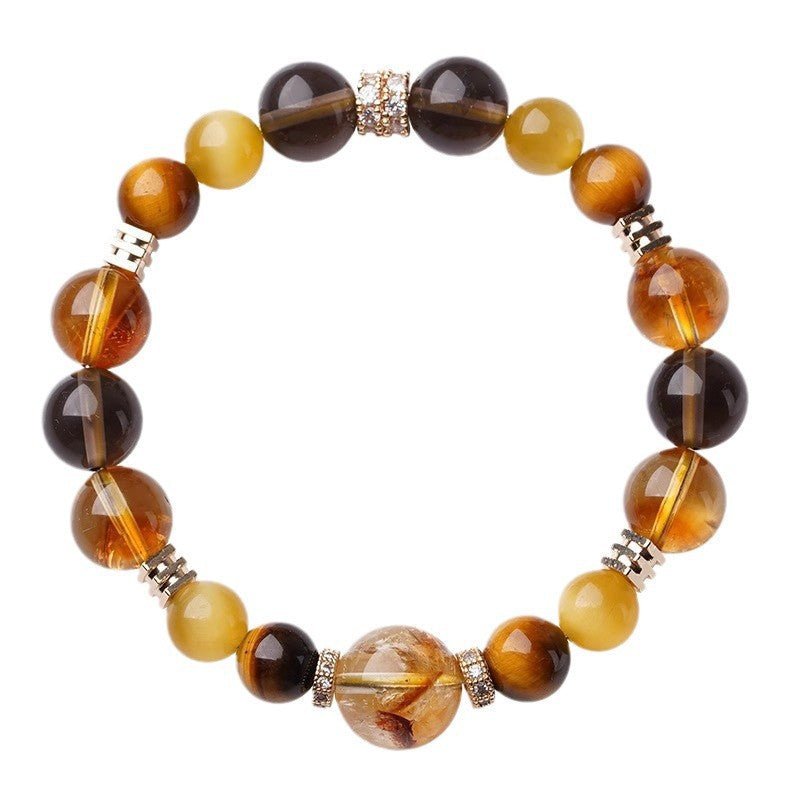 Fortune - Attracting Golden Tyrant Natural Yellow Tower Crystal Tiger Eye Stone Bracelet Lucky Bead Unisex Bracelet Yellow Crystal - CN Heal Vibe