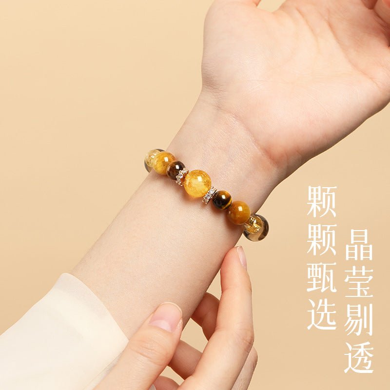 Fortune - Attracting Golden Tyrant Natural Yellow Tower Crystal Tiger Eye Stone Bracelet Lucky Bead Unisex Bracelet Yellow Crystal - CN Heal Vibe