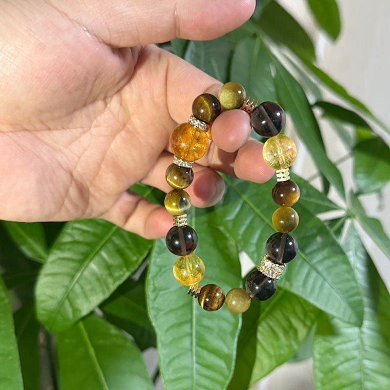 Fortune - Attracting Golden Tyrant Natural Yellow Tower Crystal Tiger Eye Stone Bracelet Lucky Bead Unisex Bracelet Yellow Crystal - CN Heal Vibe