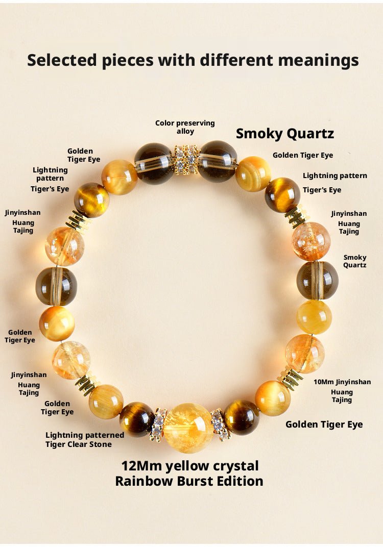 Fortune - Attracting Golden Tyrant Natural Yellow Tower Crystal Tiger Eye Stone Bracelet Lucky Bead Unisex Bracelet Yellow Crystal - CN Heal Vibe