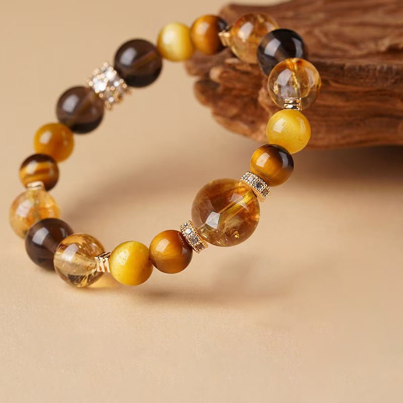 Fortune - Attracting Golden Tyrant Natural Yellow Tower Crystal Tiger Eye Stone Bracelet Lucky Bead Unisex Bracelet Yellow Crystal - CN Heal Vibe