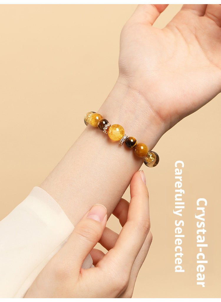 Fortune - Attracting Golden Tyrant Natural Yellow Tower Crystal Tiger Eye Stone Bracelet Lucky Bead Unisex Bracelet Yellow Crystal - CN Heal Vibe