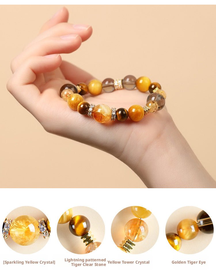 Fortune - Attracting Golden Tyrant Natural Yellow Tower Crystal Tiger Eye Stone Bracelet Lucky Bead Unisex Bracelet Yellow Crystal - CN Heal Vibe