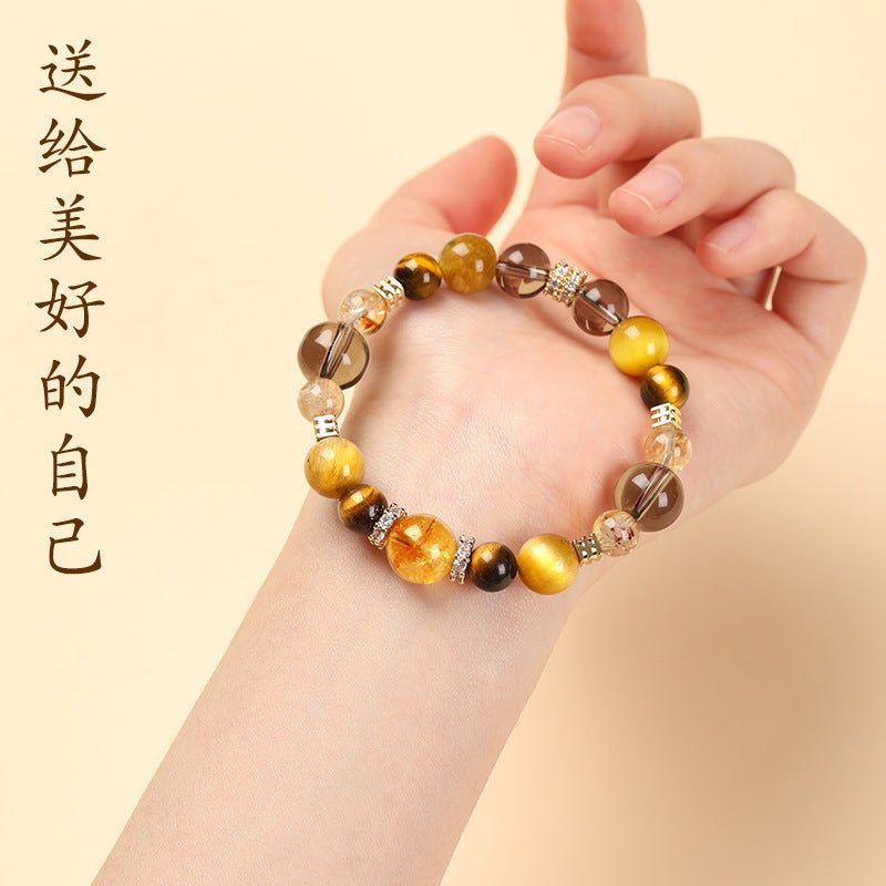 Fortune - Attracting Golden Tyrant Natural Yellow Tower Crystal Tiger Eye Stone Bracelet Lucky Bead Unisex Bracelet Yellow Crystal - CN Heal Vibe
