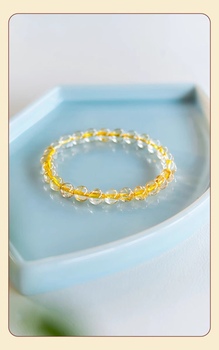 Golden Rutilated Quartz Bracelet Natural Brazilian Premium Yellow Crystal Raw Stone Good Luck Bracelet Fortune Beads Yellow Agate - CN Heal Vibe