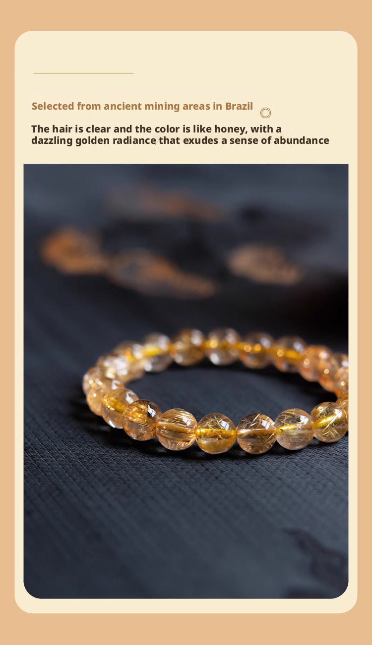 Golden Rutilated Quartz Bracelet Natural Brazilian Premium Yellow Crystal Raw Stone Good Luck Bracelet Fortune Beads Yellow Agate - CN Heal Vibe