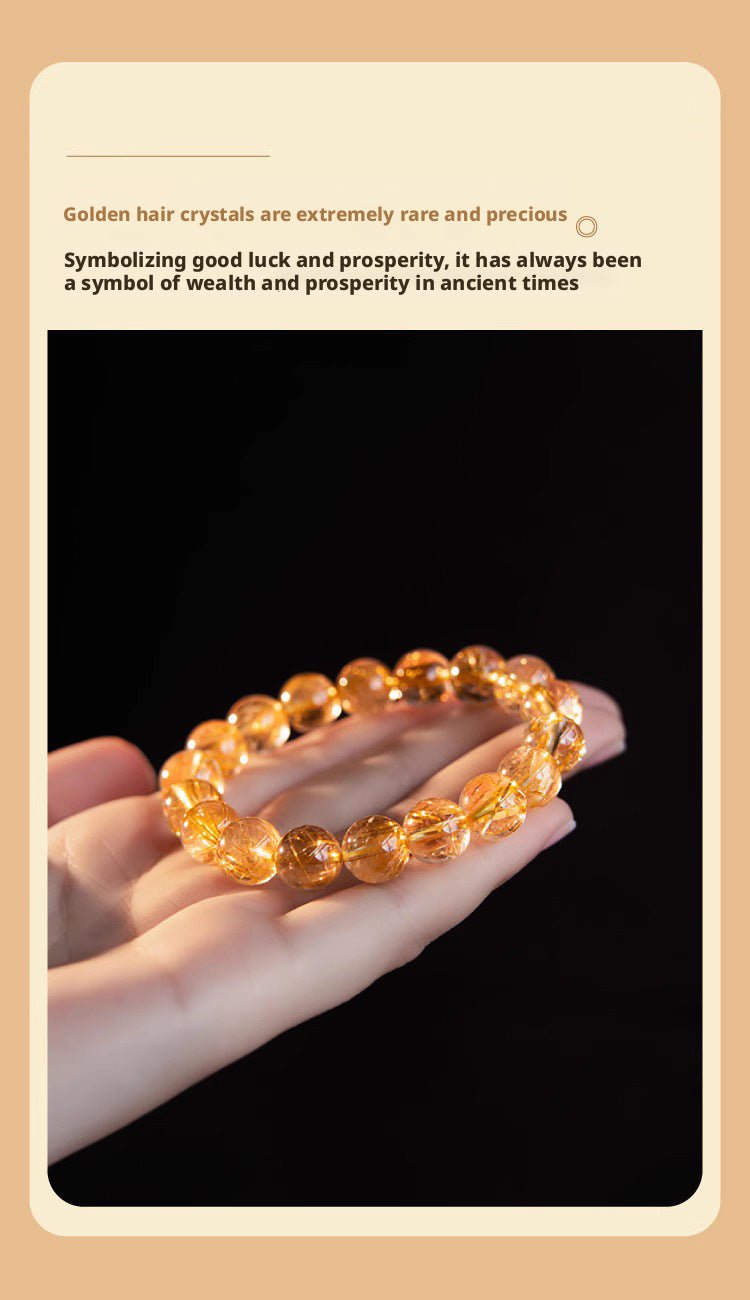 Golden Rutilated Quartz Bracelet Natural Brazilian Premium Yellow Crystal Raw Stone Good Luck Bracelet Fortune Beads Yellow Agate - CN Heal Vibe