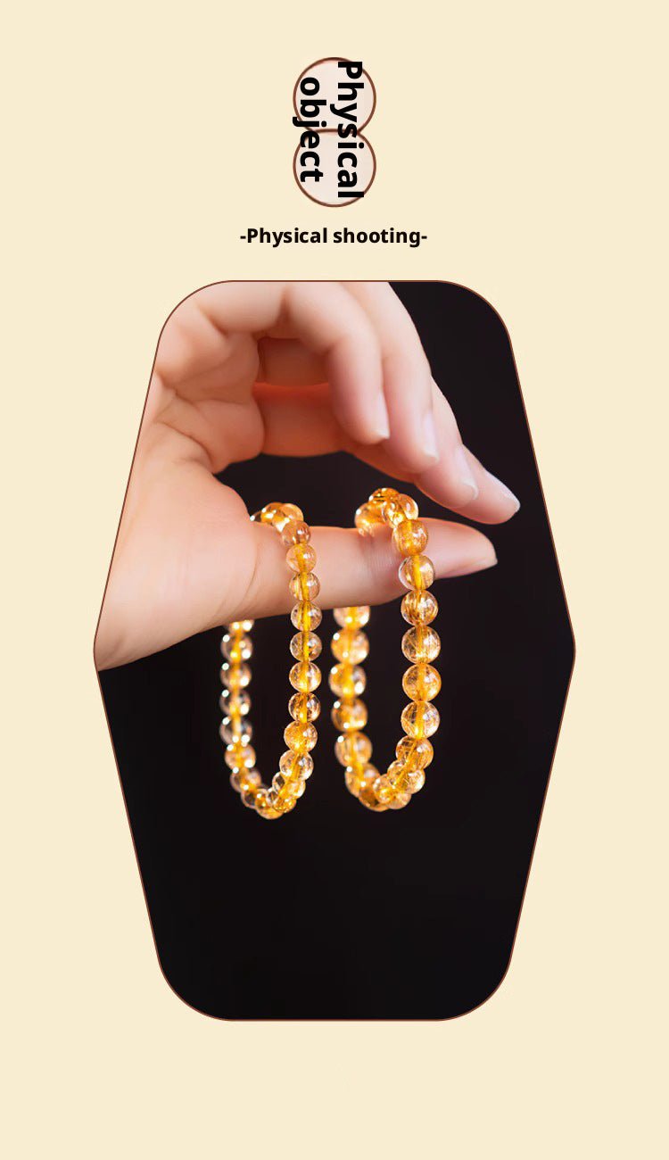 Golden Rutilated Quartz Bracelet Natural Brazilian Premium Yellow Crystal Raw Stone Good Luck Bracelet Fortune Beads Yellow Agate - CN Heal Vibe
