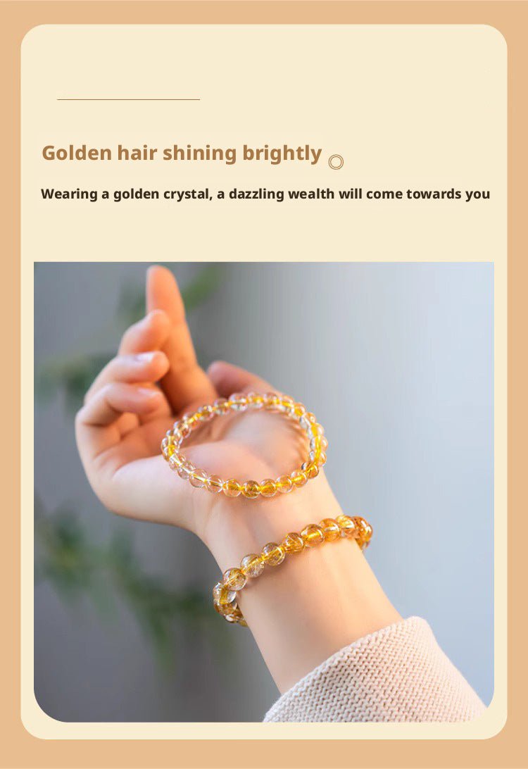 Golden Rutilated Quartz Bracelet Natural Brazilian Premium Yellow Crystal Raw Stone Good Luck Bracelet Fortune Beads Yellow Agate - CN Heal Vibe