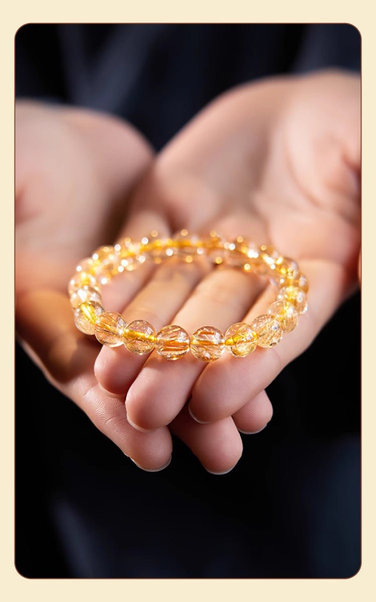 Golden Rutilated Quartz Bracelet Natural Brazilian Premium Yellow Crystal Raw Stone Good Luck Bracelet Fortune Beads Yellow Agate - CN Heal Vibe