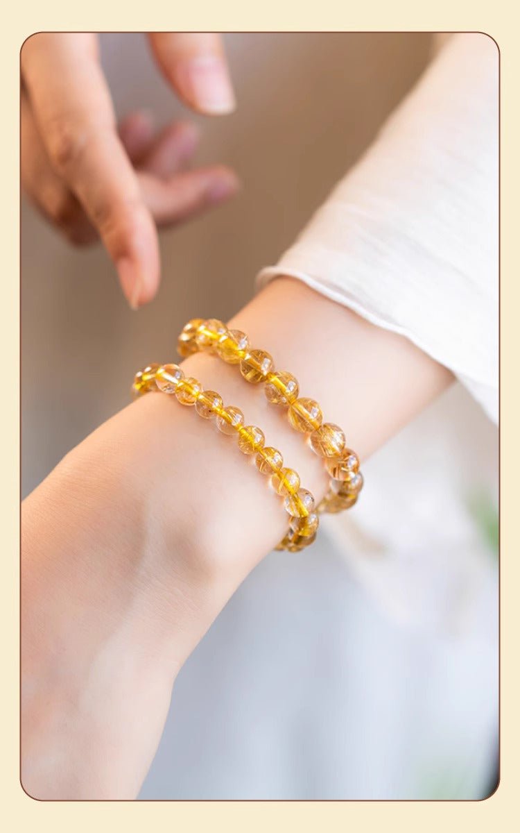 Golden Rutilated Quartz Bracelet Natural Brazilian Premium Yellow Crystal Raw Stone Good Luck Bracelet Fortune Beads Yellow Agate - CN Heal Vibe