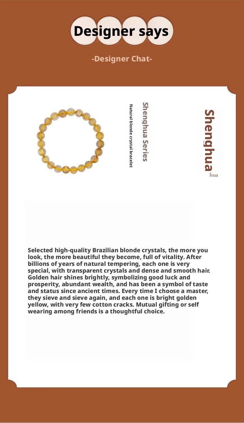 Golden Rutilated Quartz Bracelet Natural Brazilian Premium Yellow Crystal Raw Stone Good Luck Bracelet Fortune Beads Yellow Agate - CN Heal Vibe
