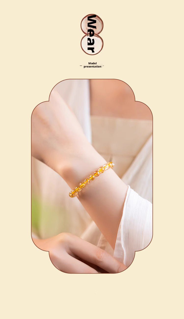 Golden Rutilated Quartz Bracelet Natural Brazilian Premium Yellow Crystal Raw Stone Good Luck Bracelet Fortune Beads Yellow Agate - CN Heal Vibe