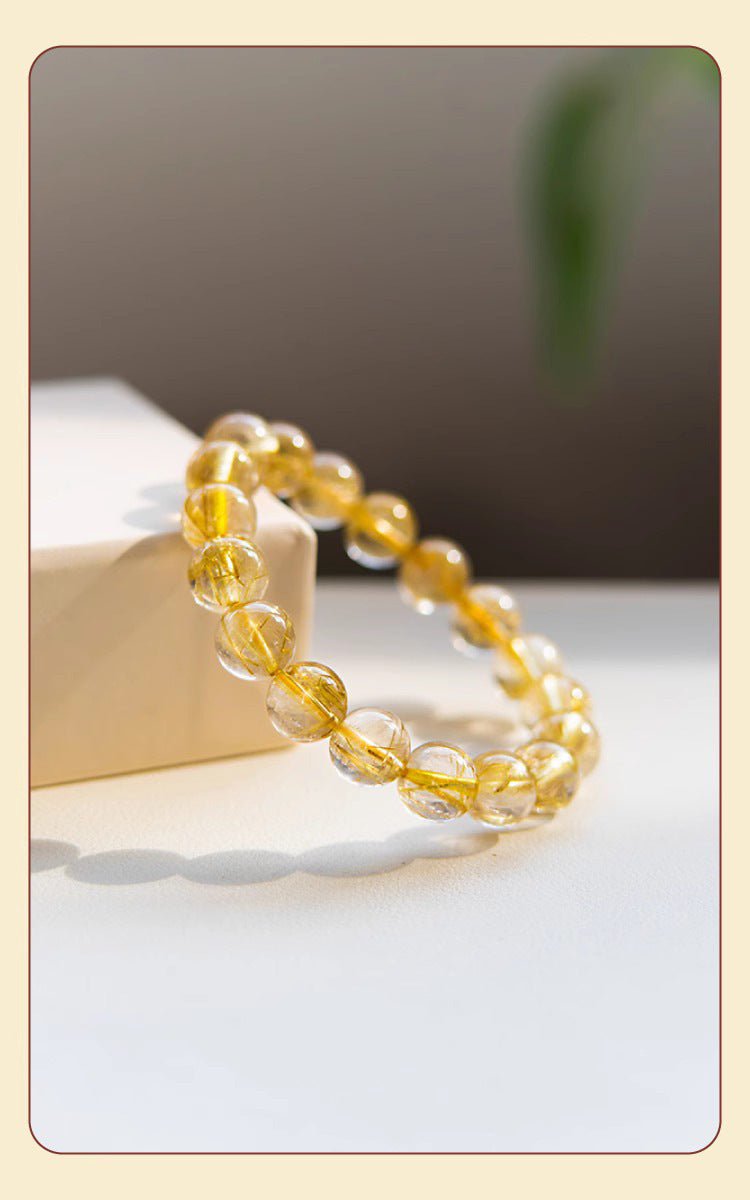 Golden Rutilated Quartz Bracelet Natural Brazilian Premium Yellow Crystal Raw Stone Good Luck Bracelet Fortune Beads Yellow Agate - CN Heal Vibe