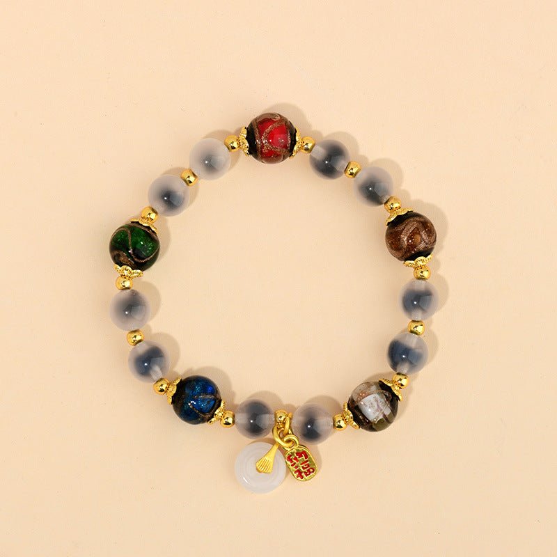 Half Sugar Heart Agate Multi - Gem Five - Color Gold Foil Glass Bracelet - CN Heal Vibe