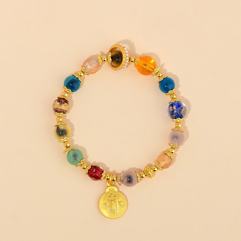 Half Sugar Heart Agate Multi - Gem Five - Color Gold Foil Glass Bracelet - CN Heal Vibe