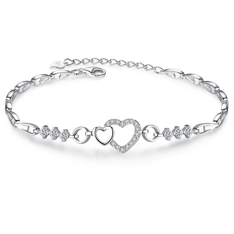 Heart Shaped Amethyst Silver Plated Bracelet with CZ Stones Women's Jewelry Zircon Love Bracelet Valentine's Day Gift - CN Heal Vibe
