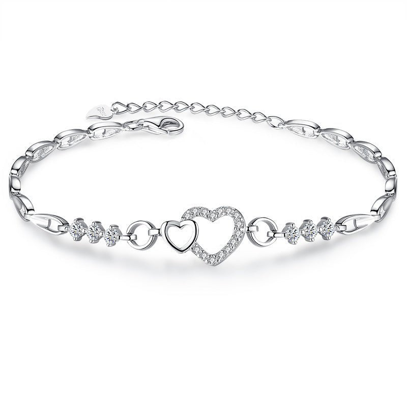 Heart Shaped Amethyst Silver Plated Bracelet with CZ Stones Women's Jewelry Zircon Love Bracelet Valentine's Day Gift - CN Heal Vibe
