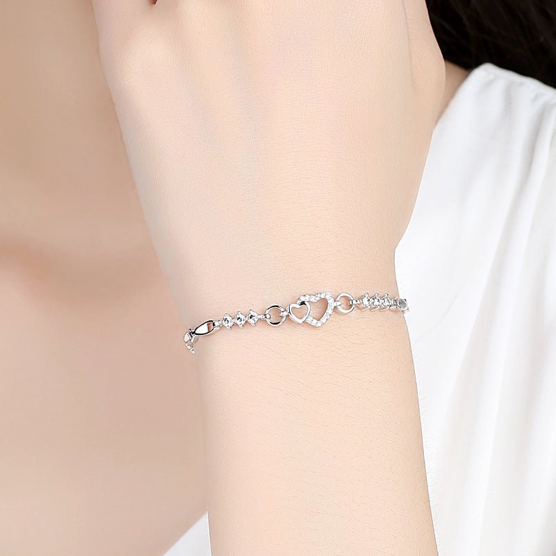 Heart Shaped Amethyst Silver Plated Bracelet with CZ Stones Women's Jewelry Zircon Love Bracelet Valentine's Day Gift - CN Heal Vibe