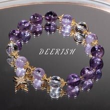 Moon&You Natural Pink Quartz Cat's Eye Stone Blue Topaz Amethyst Bracelet Women's Beaded Charm Jewelry Gift - CN Heal Vibe