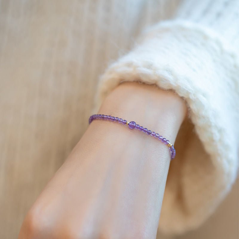 Natural Amethyst Bracelet for Women Tiny Dainty Gold Beads Purple Energy Luck Bracelets Boho Style Jewelry Gift for Her - CN Heal Vibe