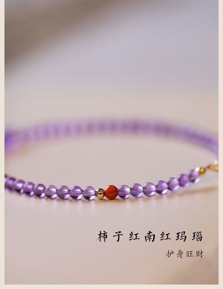 Natural Amethyst Bracelet for Women Tiny Dainty Gold Beads Purple Energy Luck Bracelets Boho Style Jewelry Gift for Her - CN Heal Vibe
