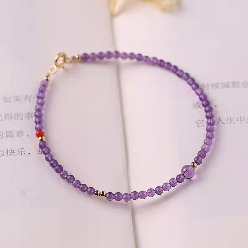 Natural Amethyst Bracelet for Women Tiny Dainty Gold Beads Purple Energy Luck Bracelets Boho Style Jewelry Gift for Her - CN Heal Vibe