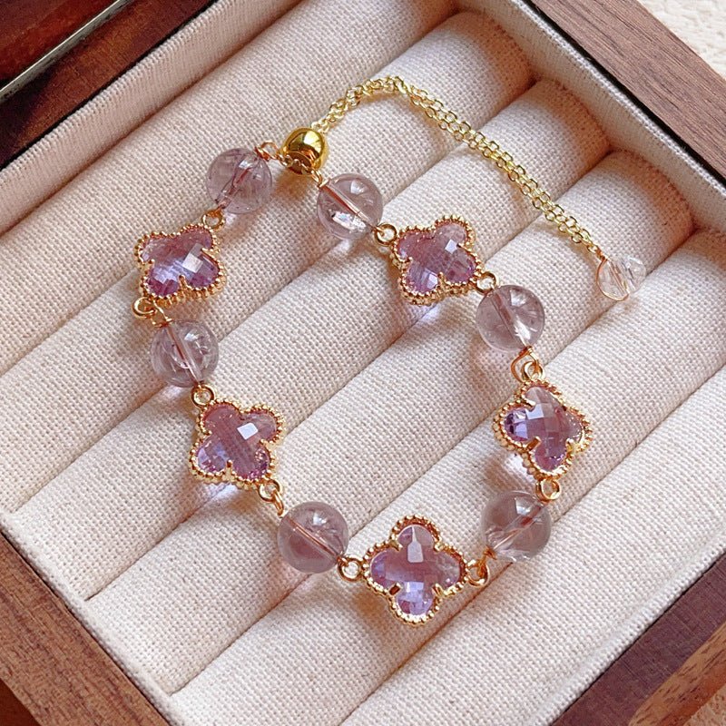 Natural Amethyst Citrine Clover Alloy Bracelet Dreamy Wonderland Series Jewelry for Women Girls Gift - CN Heal Vibe