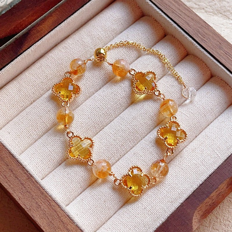 Natural Amethyst Citrine Clover Alloy Bracelet Dreamy Wonderland Series Jewelry for Women Girls Gift - CN Heal Vibe