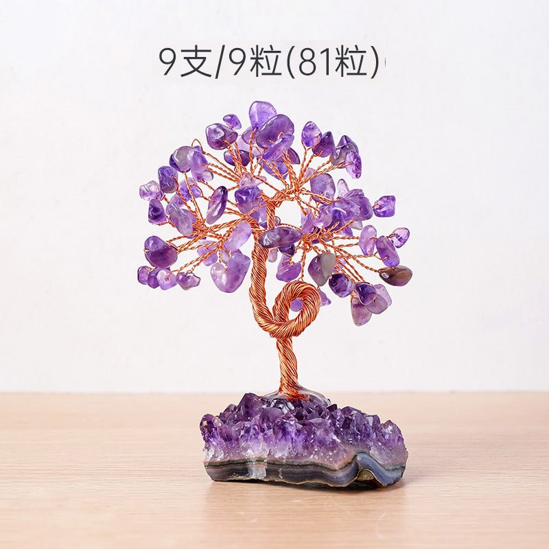 Natural Amethyst Cluster Money Tree Ornament with Amethyst Chips and Crystal Stone Base for Home Office Decoration Feng Shui Wealth Luck - CN Heal Vibe