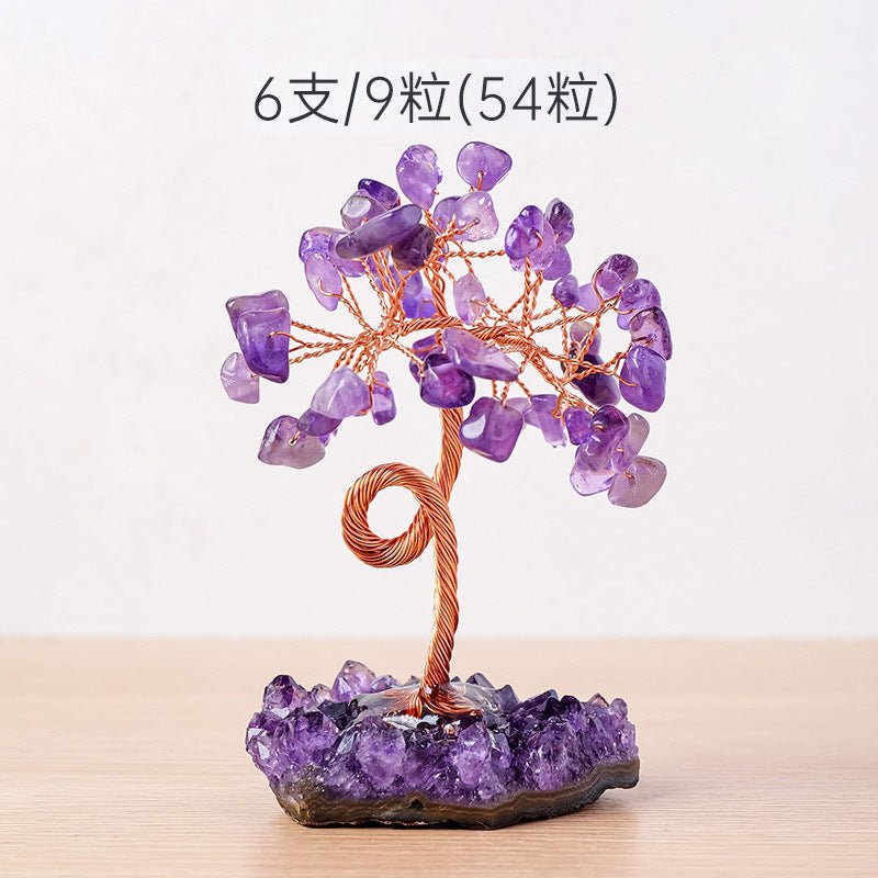 Natural Amethyst Cluster Money Tree Ornament with Amethyst Chips and Crystal Stone Base for Home Office Decoration Feng Shui Wealth Luck - CN Heal Vibe