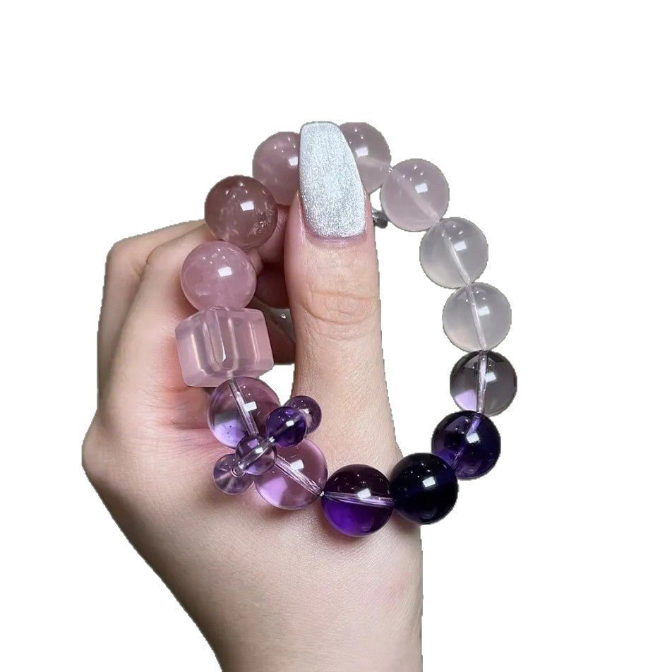 Natural Amethyst Gradient Rose Quartz Clear Crystal Beaded Bracelet Women's Light Luxury Jewelry Stackable Beaded Bracelets for Girls Gift - CN Heal Vibe