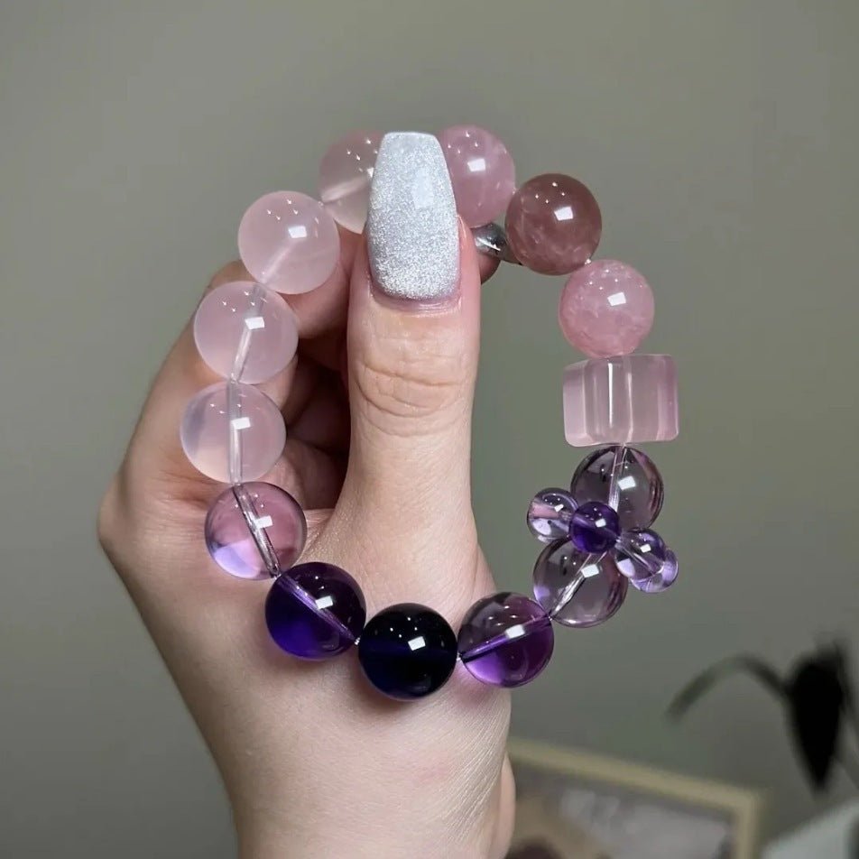 Natural Amethyst Gradient Rose Quartz Clear Crystal Beaded Bracelet Women's Light Luxury Jewelry Stackable Beaded Bracelets for Girls Gift - CN Heal Vibe