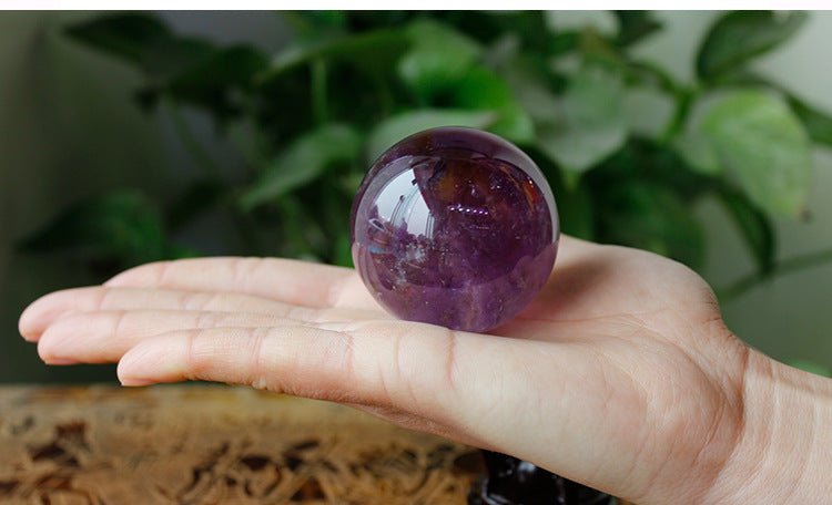 Natural Brazilian Amethyst Crystal Sphere Handcrafted from Raw Stone Decorative Ornament for Home Office Decoration and Good Luck Gift - CN Heal Vibe