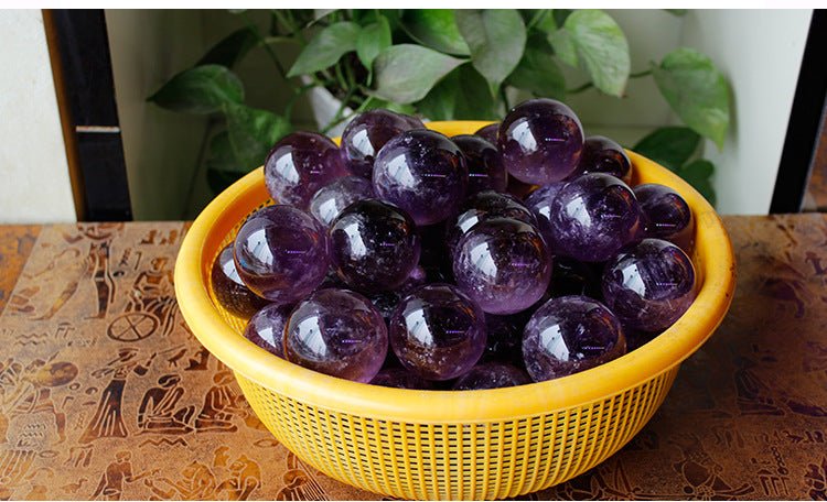 Natural Brazilian Amethyst Crystal Sphere Handcrafted from Raw Stone Decorative Ornament for Home Office Decoration and Good Luck Gift - CN Heal Vibe