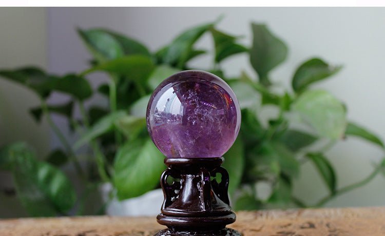 Natural Brazilian Amethyst Crystal Sphere Handcrafted from Raw Stone Decorative Ornament for Home Office Decoration and Good Luck Gift - CN Heal Vibe