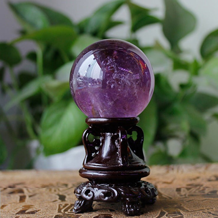 Natural Brazilian Amethyst Crystal Sphere Handcrafted from Raw Stone Decorative Ornament for Home Office Decoration and Good Luck Gift - CN Heal Vibe
