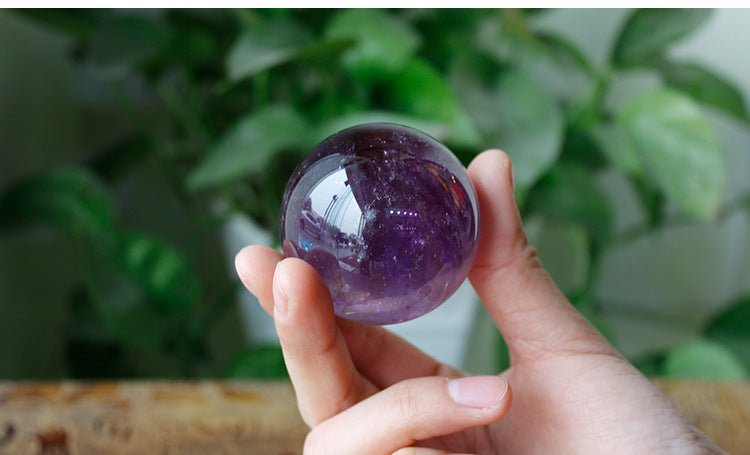 Natural Brazilian Amethyst Crystal Sphere Handcrafted from Raw Stone Decorative Ornament for Home Office Decoration and Good Luck Gift - CN Heal Vibe
