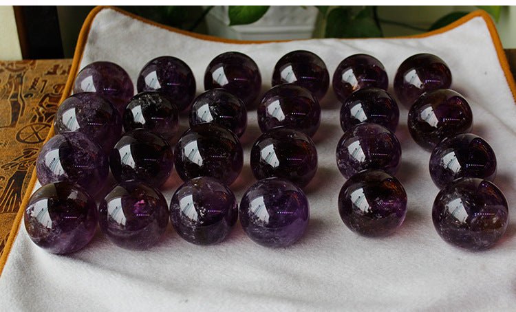 Natural Brazilian Amethyst Crystal Sphere Handcrafted from Raw Stone Decorative Ornament for Home Office Decoration and Good Luck Gift - CN Heal Vibe