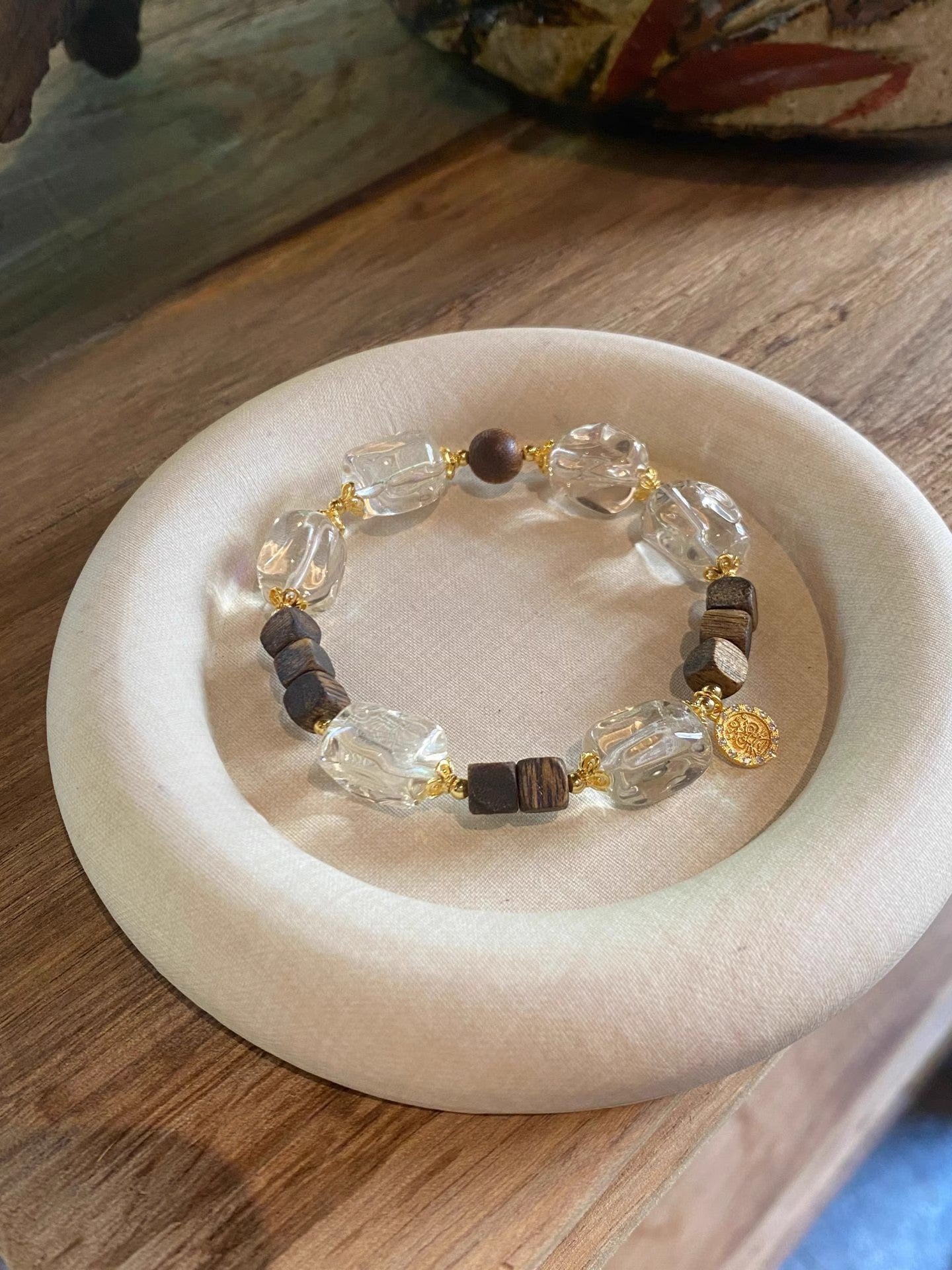 Natural Crystal Bracelet Agarwood Yellow Tower Crystal White Crystal Lucky Fortune New Chinese Style High - end Feel Bracelet - CN Heal Vibe