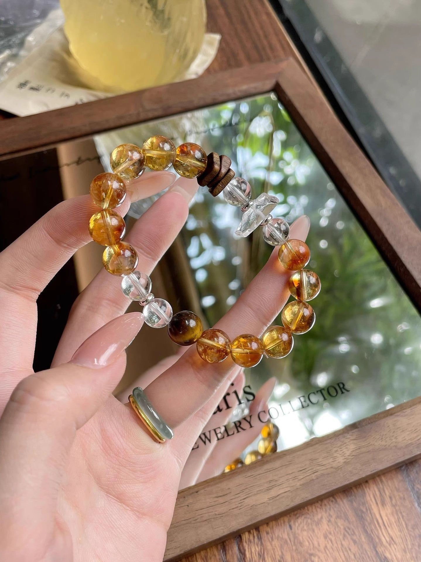 Natural Crystal Bracelet Agarwood Yellow Tower Crystal White Crystal Lucky Fortune New Chinese Style High - end Feel Bracelet - CN Heal Vibe