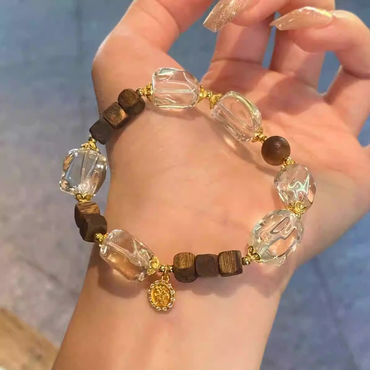 Natural Crystal Bracelet Agarwood Yellow Tower Crystal White Crystal Lucky Fortune New Chinese Style High - end Feel Bracelet - CN Heal Vibe