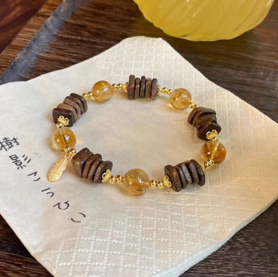 Natural Crystal Bracelet Agarwood Yellow Tower Crystal White Crystal Lucky Fortune New Chinese Style High - end Feel Bracelet - CN Heal Vibe