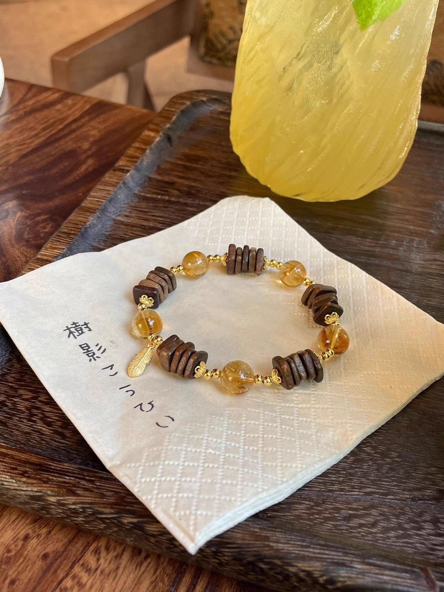 Natural Crystal Bracelet Agarwood Yellow Tower Crystal White Crystal Lucky Fortune New Chinese Style High - end Feel Bracelet - CN Heal Vibe