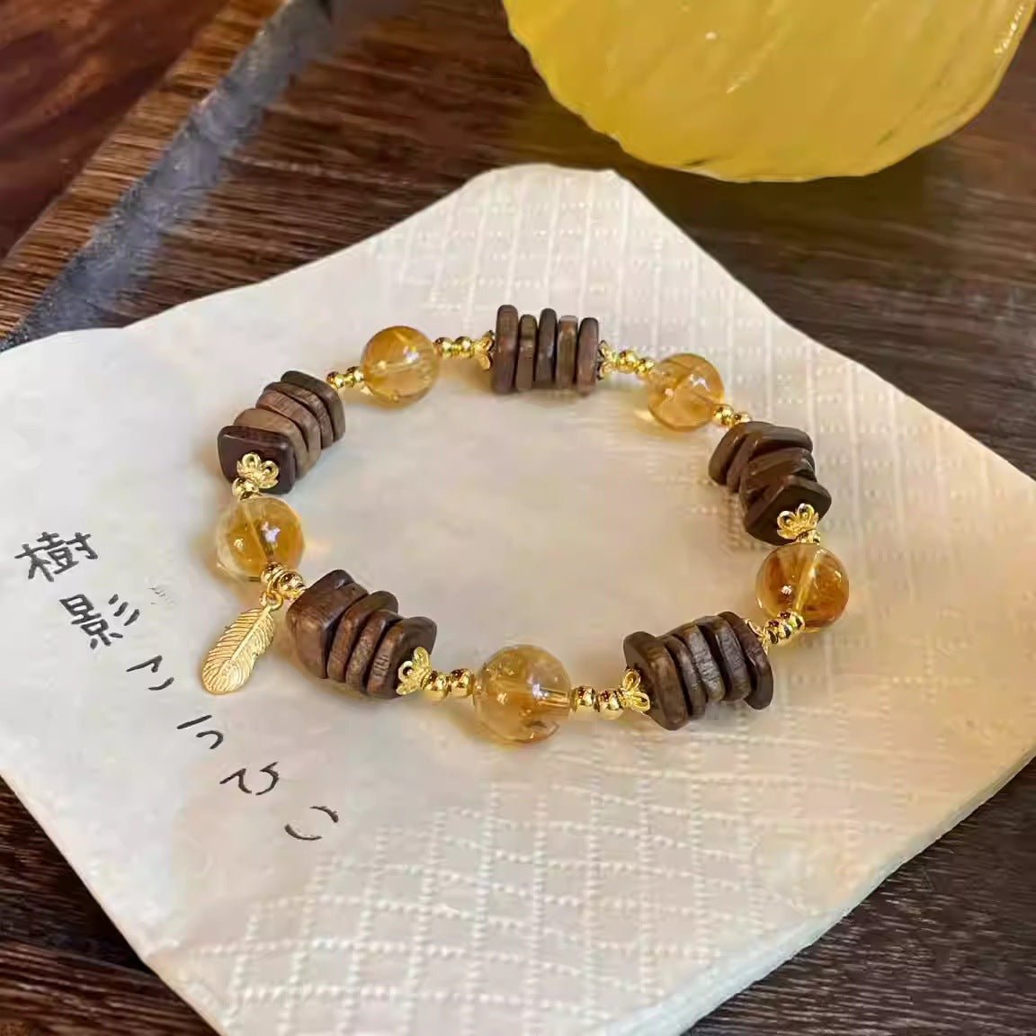 Natural Crystal Bracelet Agarwood Yellow Tower Crystal White Crystal Lucky Fortune New Chinese Style High - end Feel Bracelet - CN Heal Vibe